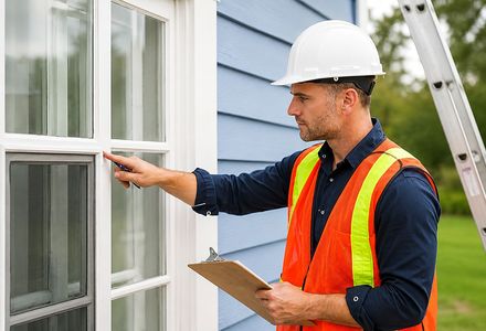 Handwerker prüft ein Fenster